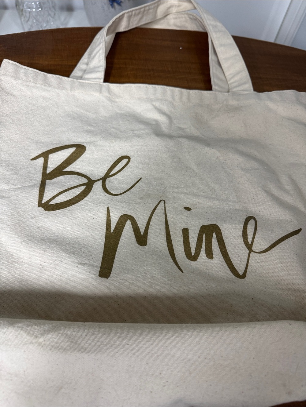 Canvas Tote Bag - 'Be Mine' Script Print in Cream